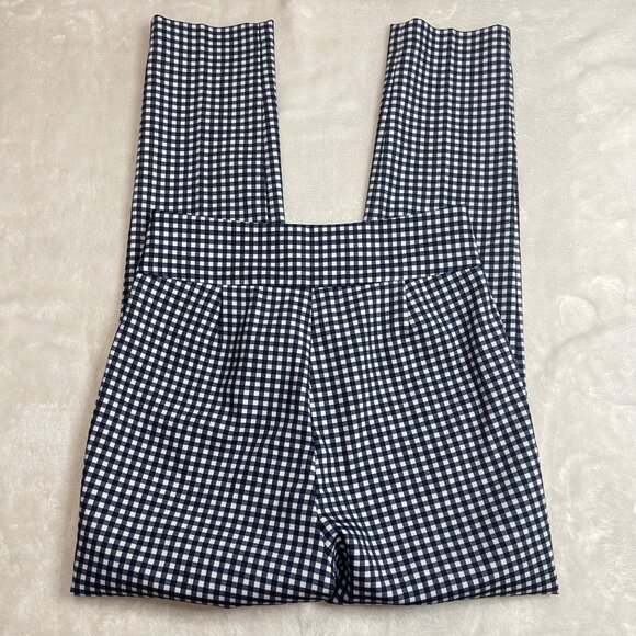 Zara Woman Gingham High Waisted Ankle Pants Size 4 Pockets Trousers Navy White - Picture 7 of 10